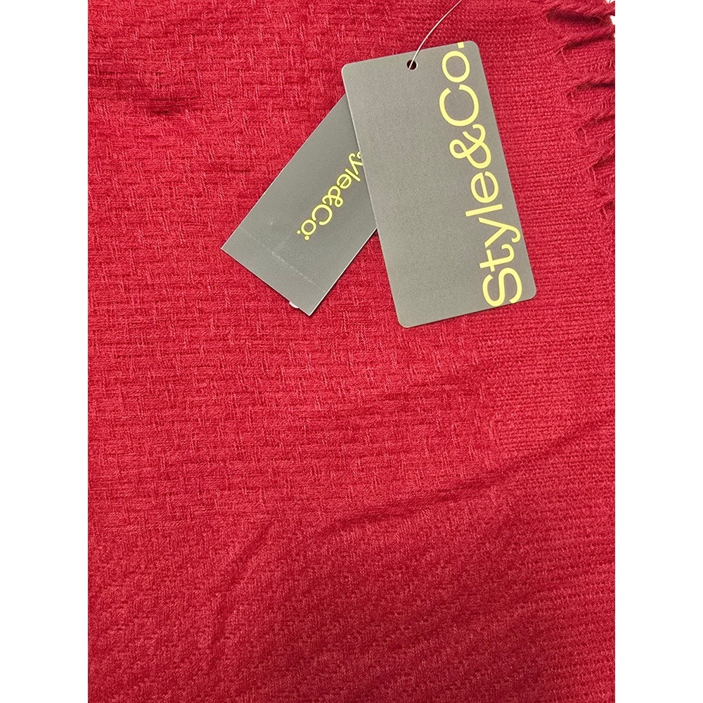 Style & Co Red Convertible Wrap Scarf Basketweave Texture Fringe NWT - Picture 6 of 10
